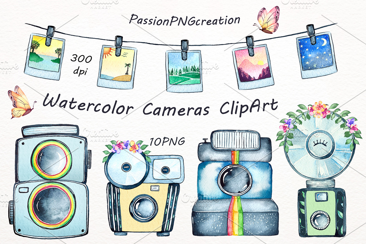 Watercolor Cameras Clipart in Illustrations - product preview 8