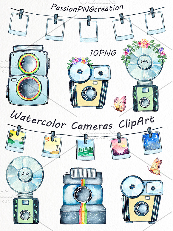 Watercolor Cameras Clipart in Illustrations - product preview 1