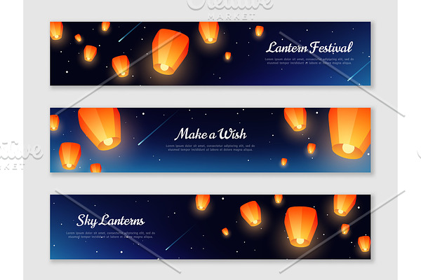 Horizontal banners with sky lanterns