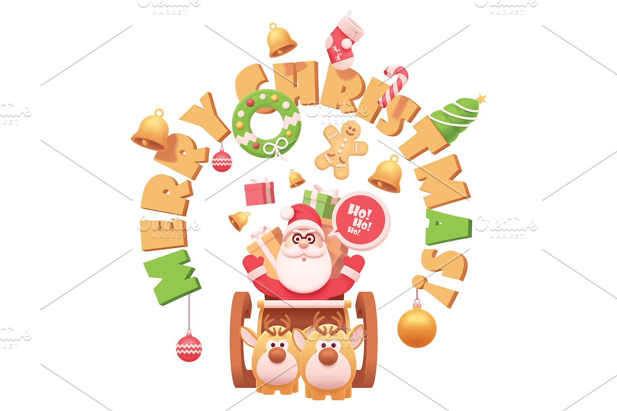 Vector Santa Claus with reindeers in Objects - product preview 8