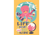 Cute cartoon octopus poster vector