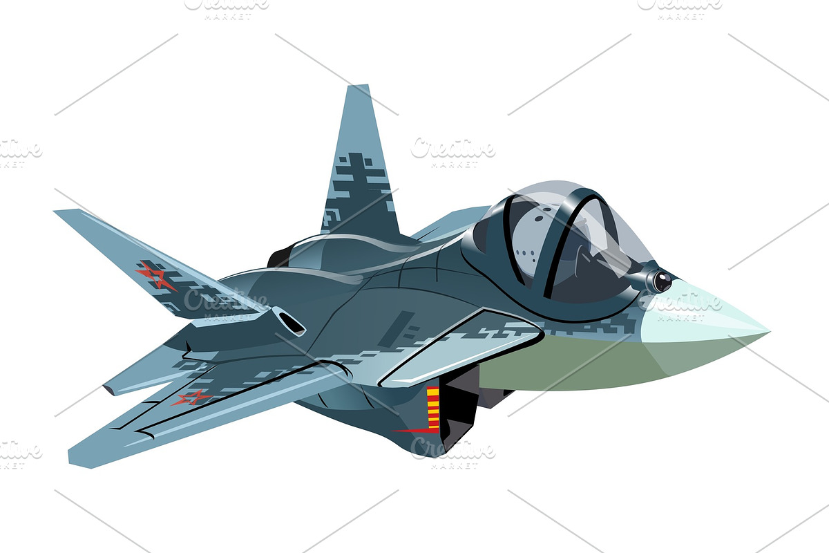Cartoon Military Stealth Jet Fighter in Illustrations - product preview 8
