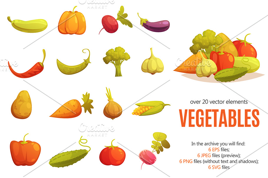 Vegetables Cartoon Set in Illustrations - product preview 8