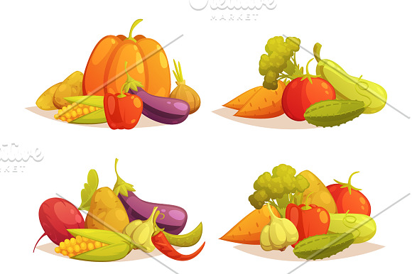 Vegetables Cartoon Set in Illustrations - product preview 2