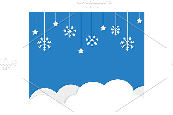 Snowflakes and Clouds in blue sky
