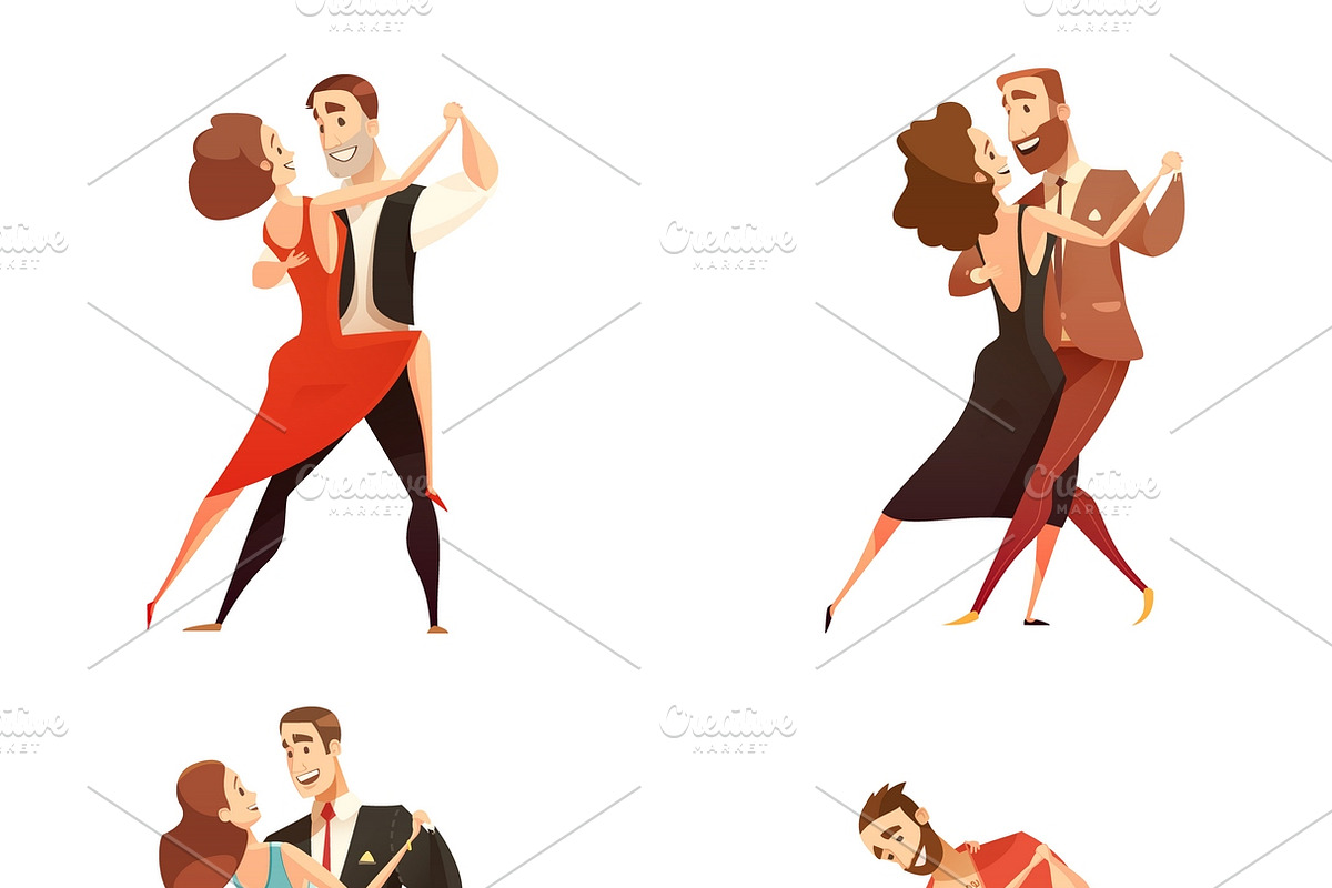 Dance pair retro cartoon set in Icons - product preview 8