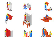 Builder people isometric icons set