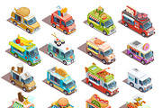 Street food trucks isometric icons