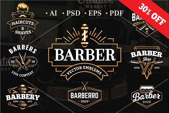 Barber Emblems | Logo Templates in Logo Templates - product preview 8