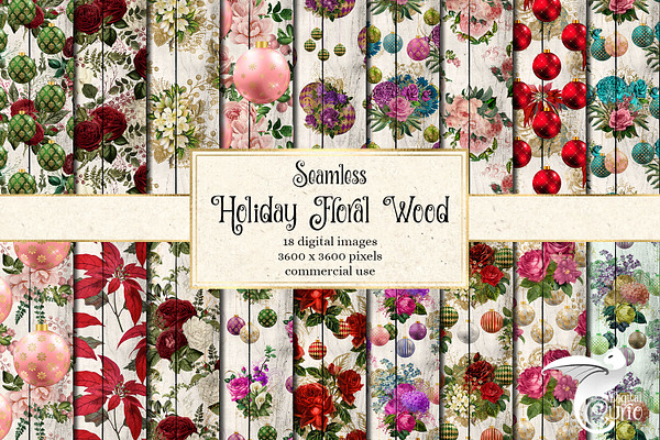 Holiday Floral Wood Digital Paper