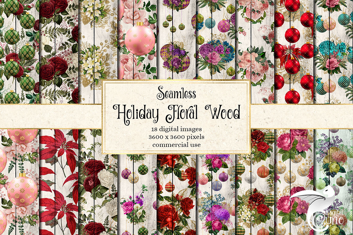 Holiday Floral Wood Digital Paper in Patterns - product preview 8