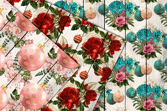 Holiday Floral Wood Digital Paper in Patterns - product preview 1