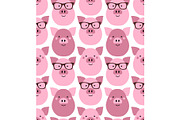 Cute Hipster Pigs seamless pattern