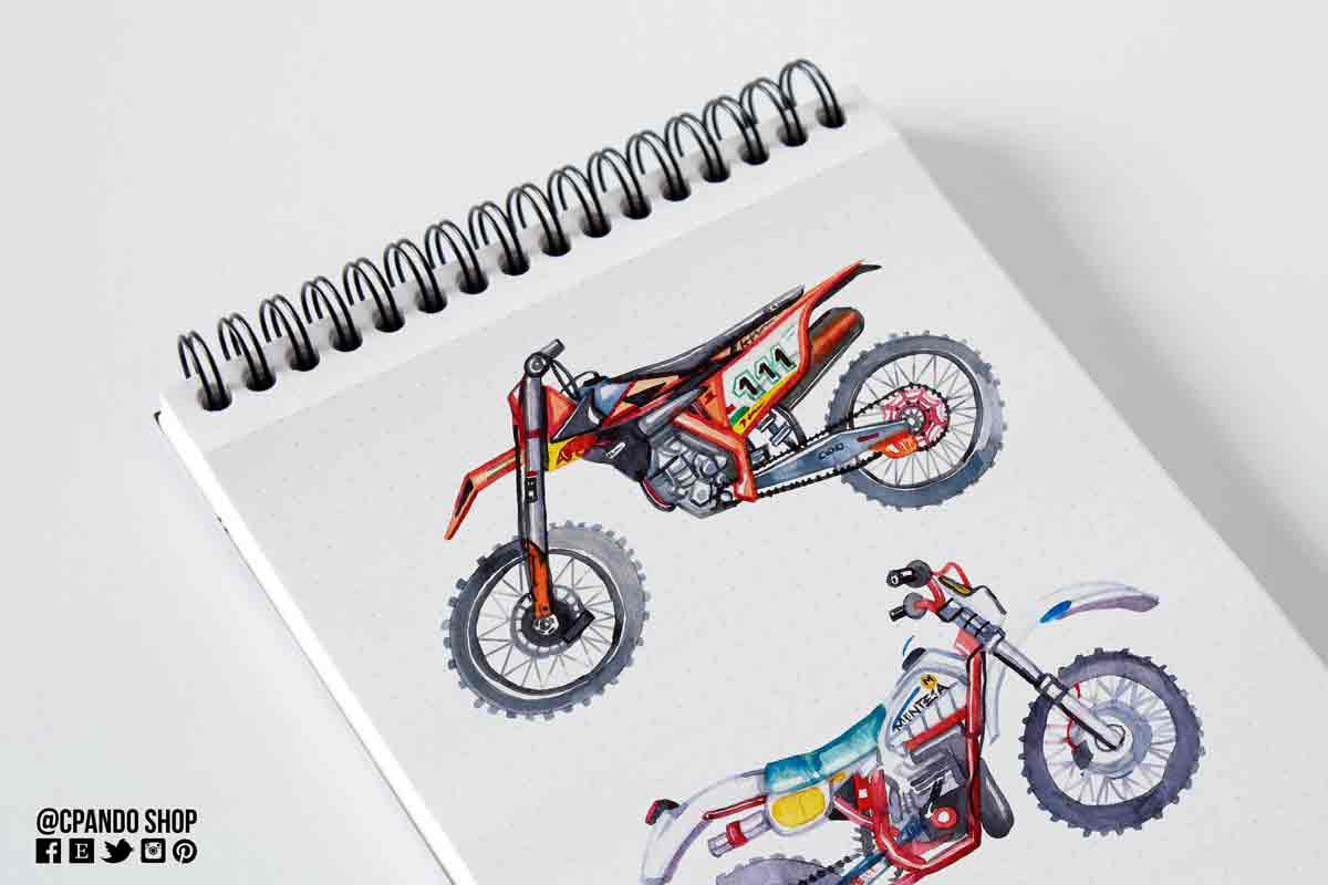 Motorcycle watercolor clip art in Illustrations - product preview 8