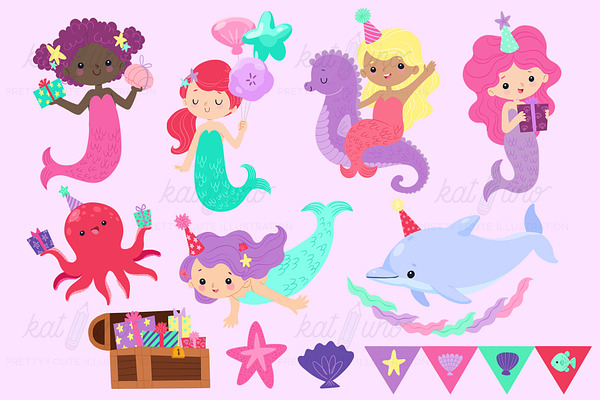 Mermaid Birthday Party Clip Art