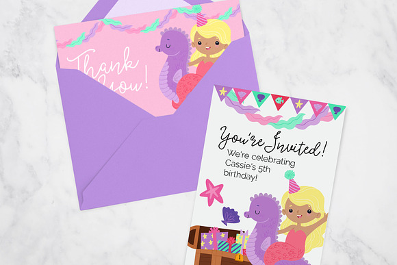 Mermaid Birthday Party Clip Art in Graphics - product preview 1