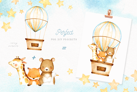 Hot Air Balloon Watercolor Clipart in Illustrations - product preview 5