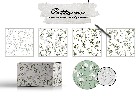 Peony & Green Leaf collection  in Illustrations - product preview 7