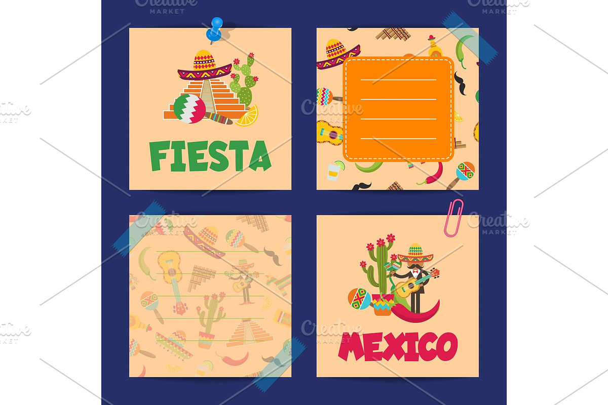 Vector flat Mexico note cards of set in Graphics - product preview 8