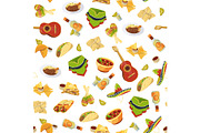 Vector cartoon mexican food pattern