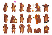 Set with funny bear. Forest animal