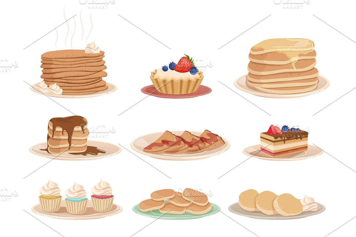 Set with various sweet desserts in Illustrations - product preview 8
