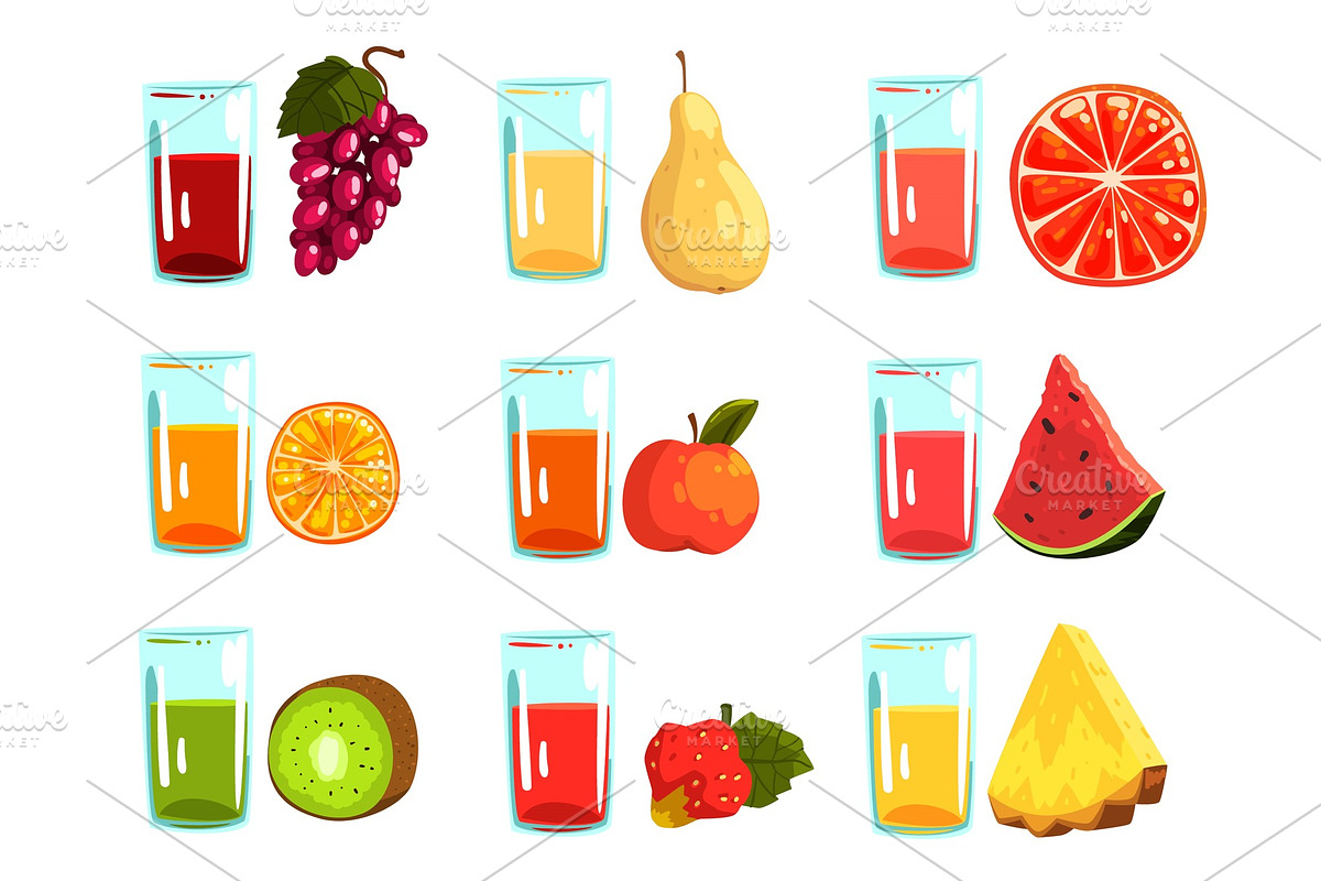 Fruit juices set, orange, apple in Illustrations - product preview 8
