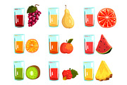 Fruit juices set, orange, apple