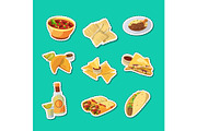 Vector cartoon mexican food stickers