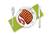 Meat steak at with fork vector