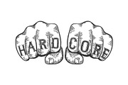 Hard core words fist tattoo