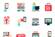 Internet shopping flat icon set