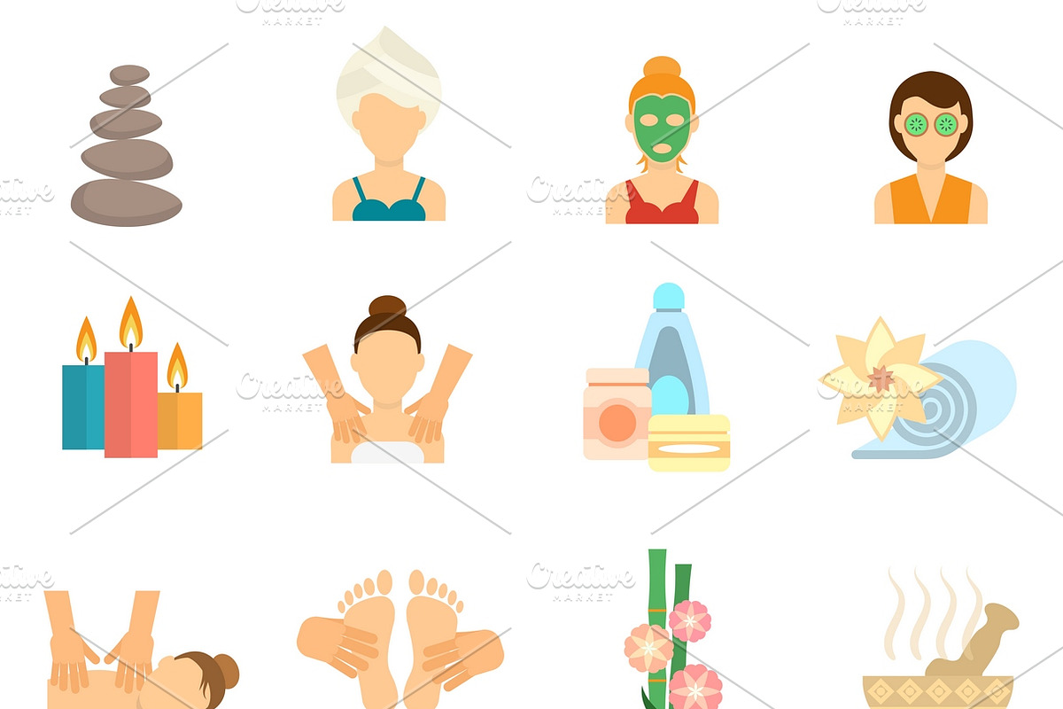 Spa and body care icons flat set in Icons - product preview 8
