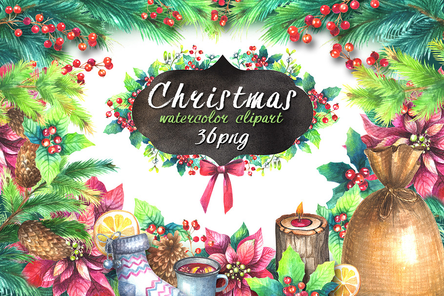 Christmas watercolor clipart