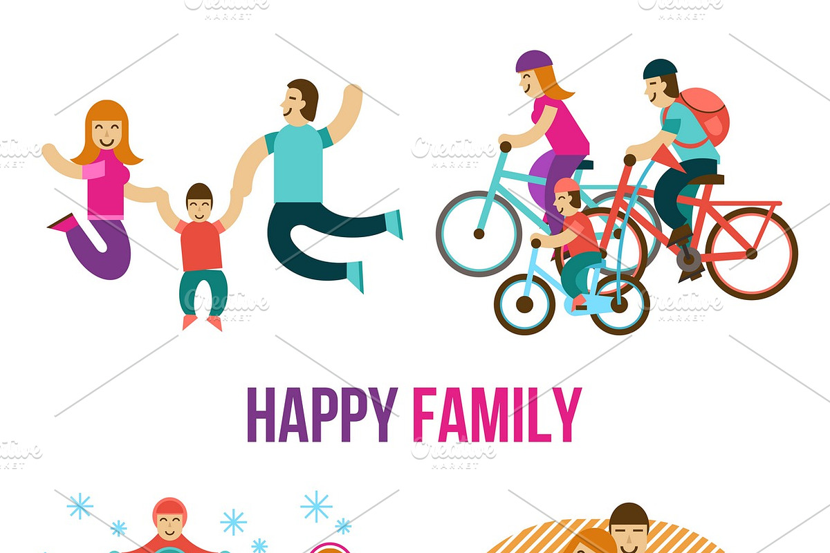 Family fun set with happy people in Icons - product preview 8