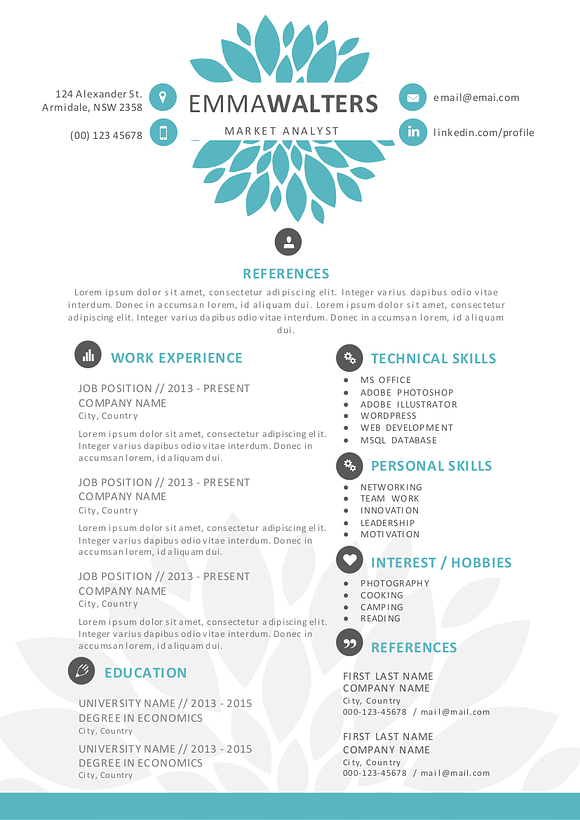 Creative flower resume template in Resume Templates - product preview 2