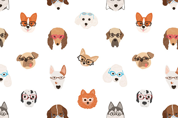 Dogs in glasses set and seamless in Illustrations - product preview 1
