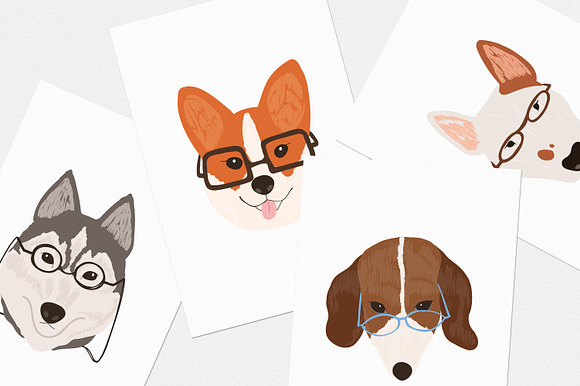 Dogs in glasses set and seamless in Illustrations - product preview 2