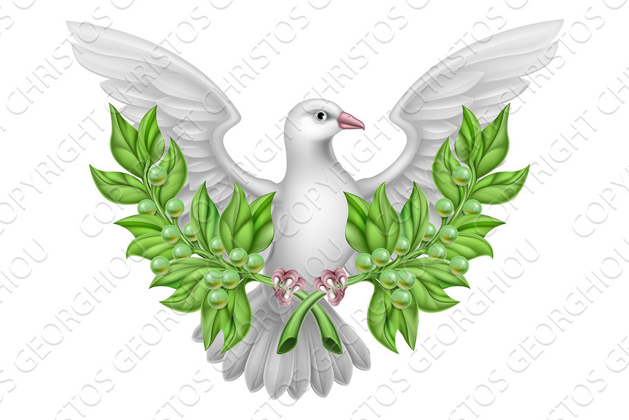 White Dove Peace with Olive Branch 