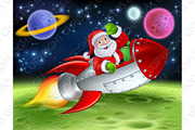 Santa in Space Rocket Cartoon