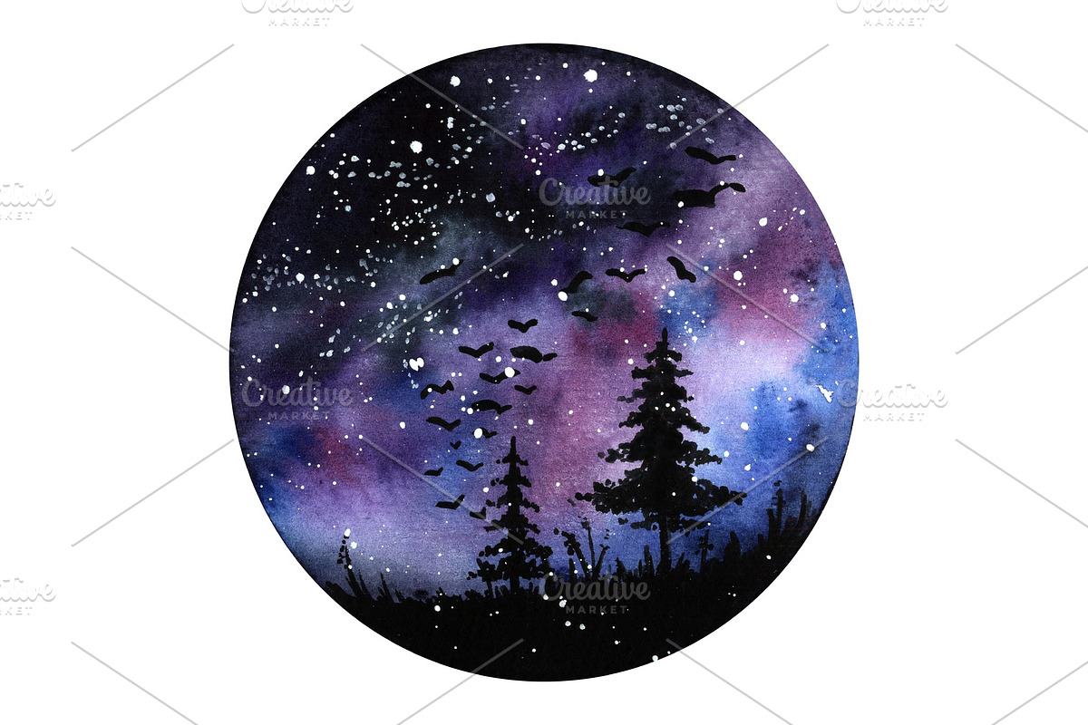 Watercolour painting Northern lights in Illustrations - product preview 8