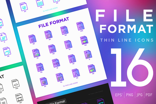 File Format | 16 Thin Line Icons Set