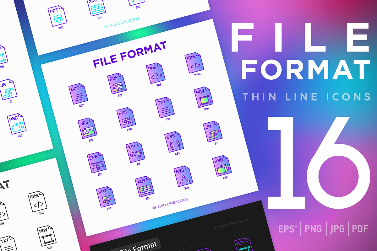 File Format | 16 Thin Line Icons Set in Icons - product preview 8