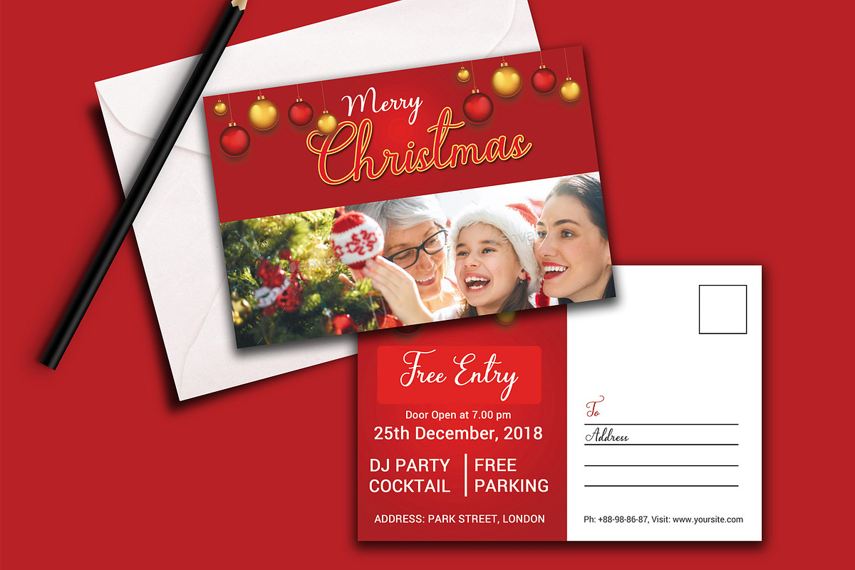 Christmas Post Card in Postcard Templates - product preview 8