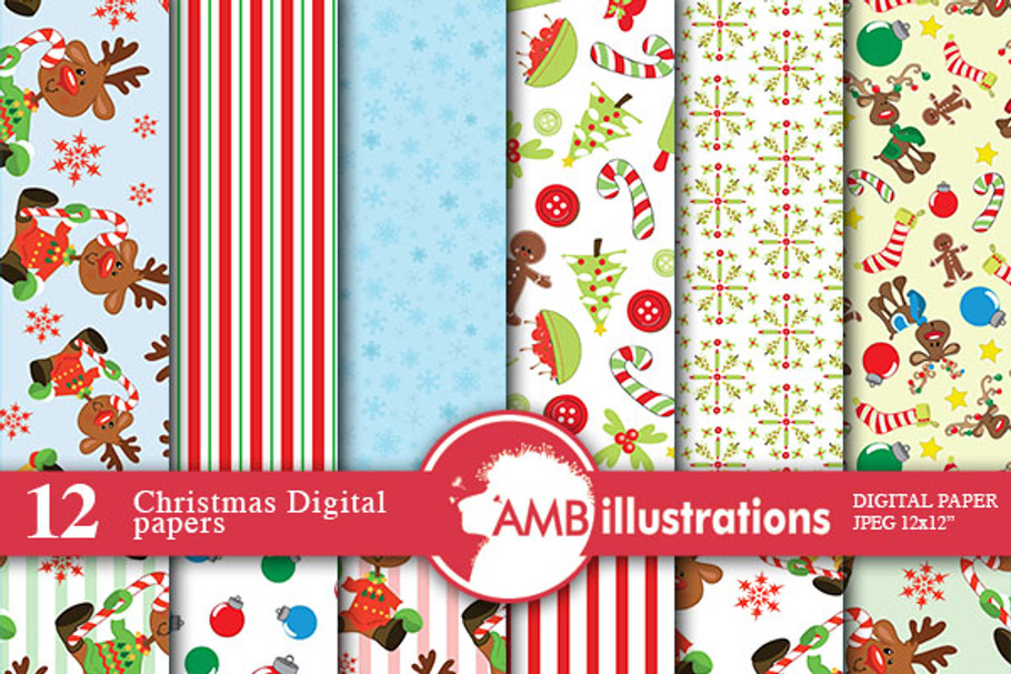 Christmas Digital Papers AMB-456 in Illustrations - product preview 8