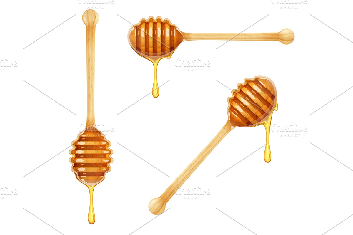Honey Dipper. Set of Wooden Spoon in Illustrations - product preview 8