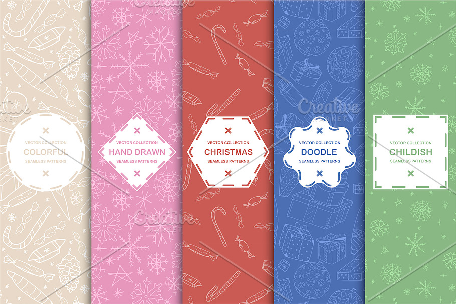 Doodle Christmas seamless patterns