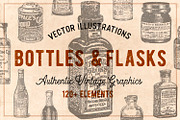 120 Vintage Bottles, Flasks & Vials