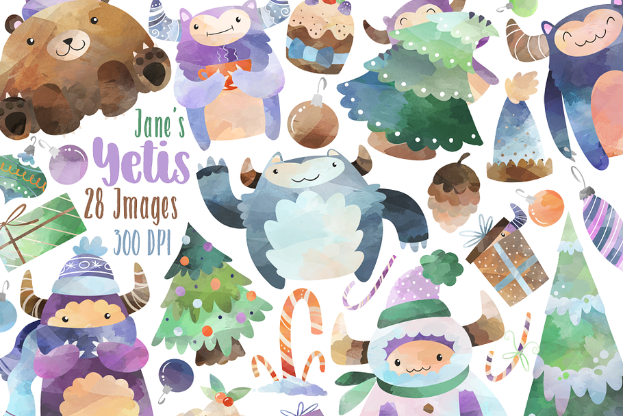 Watercolor Yeti Clipart in Illustrations - product preview 8
