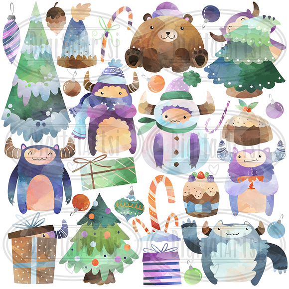 Watercolor Yeti Clipart in Illustrations - product preview 1